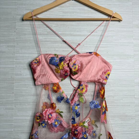 For Love and Lemons maxi dress floral embroidery sheer Medium - Picture 8 of 15